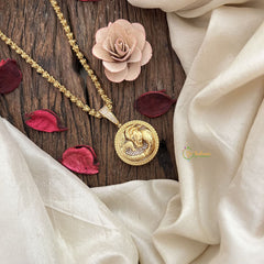 Vriksham Gold-Plated Capricorn Zodiac White Accents Pendant Chain Neckpiece-G19612