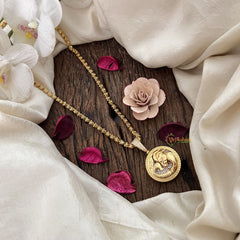 Vriksham Gold-Plated Capricorn Zodiac White Accents Pendant Chain Neckpiece-G19612