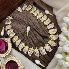 Vriksham Manga & Leaf Style Pendant Short Neckpiece-25 Left Manga-White-G21164