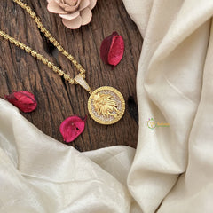 Vriksham Gold-Plated Leo Zodiac Design White Accents Pendant Chain Neckpiece-G19608