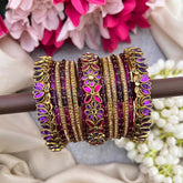 Vriksham Pink & Purple Antique Gold Bangle Set Style Glass Bangle Set-G21734