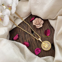 Vriksham Gold-Plated Leo Zodiac Design White Accents Pendant Chain Neckpiece-G19608