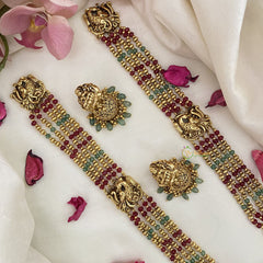 Vriksham Lakshmi with Dual Peacock Pendant Layered Haram-G16594