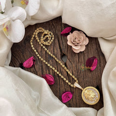 Vriksham Gold-Plated Leo Zodiac Design White Accents Pendant Chain Neckpiece-G19608