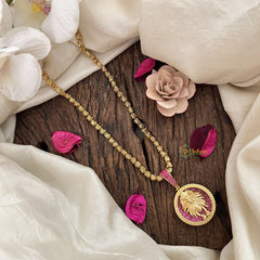 Vriksham Gold-Plated Leo Zodiac Design Ruby Accents Pendant Chain Neckpiece-G19607