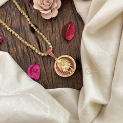 Vriksham Gold-Plated Leo Zodiac Design Ruby Accents Pendant Chain Neckpiece-G19607