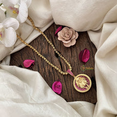 Vriksham Gold-Plated Leo Zodiac Design Ruby Accents Pendant Chain Neckpiece-G19607