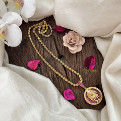 Vriksham Gold-Plated Leo Zodiac Design Ruby Accents Pendant Chain Neckpiece-G19607