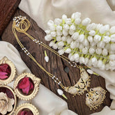 Vriksham Gaj Lakshmi Style AD Stone Double Pendant 2 Layer Pearl With Gold Plated Mala-White-G21167