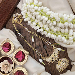 Vriksham Gaj Lakshmi Style AD Stone Double Pendant 2 Layer Pearl With Gold Plated Mala-White-G21167