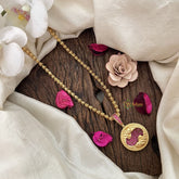 Vriksham Gold-Plated Pisces Zodiac Pendant Ruby Accents Pendant Chain Neckpiece-G19610