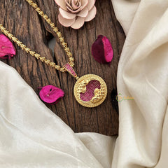 Vriksham Gold-Plated Pisces Zodiac Pendant Ruby Accents Pendant Chain Neckpiece-G19610