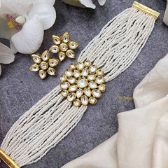Vriksham Royal Floral Design Gold Plated Kundan With Multi Layered Pearl Choker Neckpiece-G20373