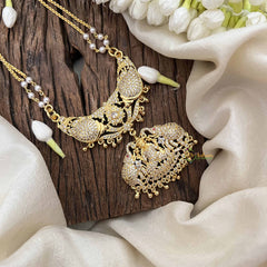 Vriksham Gaj Lakshmi Style AD Stone Double Pendant 2 Layer Pearl With Gold Plated Mala-White-G21167