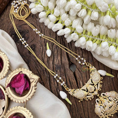 Vriksham Gaj Lakshmi Style AD Stone Double Pendant 2 Layer Pearl With Gold Plated Mala-White-G21167