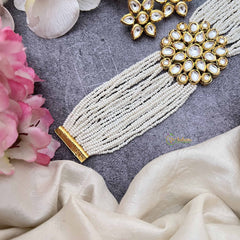 Vriksham Royal Floral Design Gold Plated Kundan With Multi Layered Pearl Choker Neckpiece-G20373