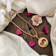 Vriksham Gold-Plated Pisces Zodiac Pendant Ruby Accents Pendant Chain Neckpiece-G19610