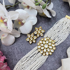 Vriksham Royal Floral Design Gold Plated Kundan With Multi Layered Pearl Choker Neckpiece-G20373