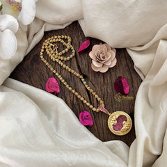 Vriksham Gold-Plated Pisces Zodiac Pendant Ruby Accents Pendant Chain Neckpiece-G19610