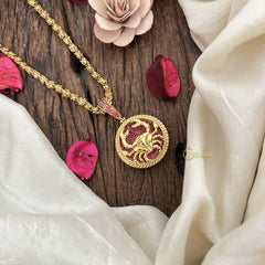 Vriksham Gold-Plated Scorpion Symbol Ruby Accents Pendant Chain Neckpiece-G19609