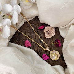 Vriksham Gold-Plated Aries Zodiac Pendant White Accents Pendant Chain Neckpiece-G19613