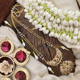 Vriksham Gaj Lakshmi Style AD Stone Double Pendant 2 Layer Pearl With Gold Plated Mala-Red White-G21165