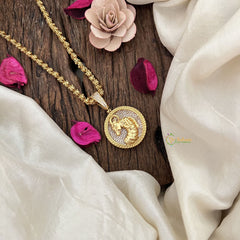 Vriksham Gold-Plated Aries Zodiac Pendant White Accents Pendant Chain Neckpiece-G19613