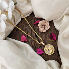 Vriksham Gold-Plated Aries Zodiac Pendant White Accents Pendant Chain Neckpiece-G19613