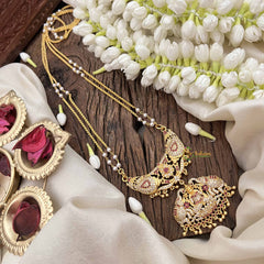 Vriksham Gaj Lakshmi Style AD Stone Double Pendant 2 Layer Pearl With Gold Plated Mala-Red White-G21165