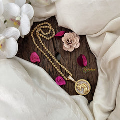 Vriksham Gold-Plated Aries Zodiac Pendant White Accents Pendant Chain Neckpiece-G19613