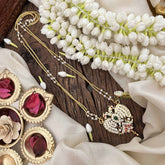 Vriksham Dual Peacock Style Pendant 2 Layer Pearl With Gold Plated Mala-White Red & Green-G21183