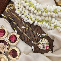 Vriksham Dual Peacock Style Pendant 2 Layer Pearl With Gold Plated Mala-White Red & Green-G21183