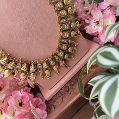 Vriksham Kundan Manga Lakshmi 1 gm gold Temple Bridal Set-Red White & Green-Gold Bead-G18822