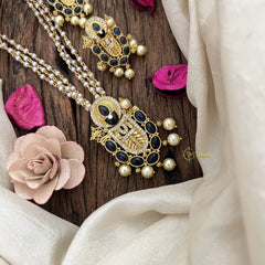 Vriksham Divine Balaji Black Stone & 3 Layer Pearl Pendant Chain Neckpiece-G19616