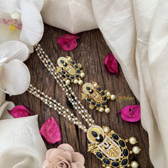 Vriksham Divine Balaji Black Stone & 3 Layer Pearl Pendant Chain Neckpiece-G19616