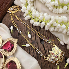 Vriksham Lotus Style Pendant 2 Layer Pearl With Gold Plated Mala-Diamond Drop-White Red-G21169