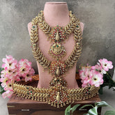 Vriksham Unique Peacock Floral 1 gm gold Temple Bridal Set-Red Green-Gold Bead-G18823