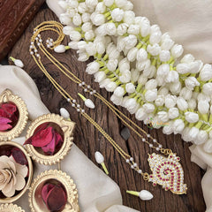 Vriksham Ganesh Ji Style Pendant 2 Layer Pearl With Gold Plated Mala-White Red-G21170