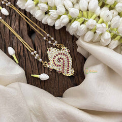 Vriksham Ganesh Ji Style Pendant 2 Layer Pearl With Gold Plated Mala-White Red-G21170