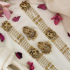 Vriksham Lakshmi with Dual Peacock Pendant Layered White Bead Haram-G16593