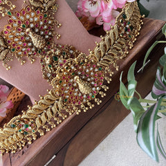 Vriksham Unique Peacock Floral 1 gm gold Temple Bridal Set-Red Green-Gold Bead-G18823