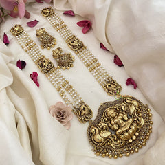 Vriksham Lakshmi with Dual Peacock Pendant Layered White Bead Haram-G16593