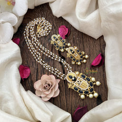 Vriksham Divine Balaji Black Stone & 3 Layer Pearl Pendant Chain Neckpiece-G19616