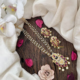 Vriksham Divine Balaji Red Stone & 3 Layer Pearl Pendant Chain Neckpiece-G19617