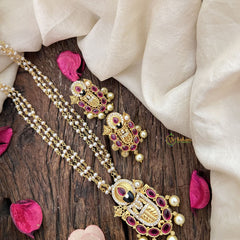 Vriksham Divine Balaji Red Stone & 3 Layer Pearl Pendant Chain Neckpiece-G19617
