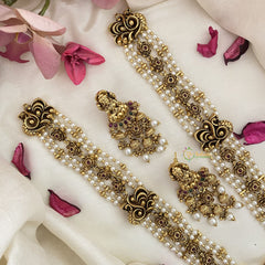 Vriksham Premium Lakshmi Pendant Layered White Bead Haram-G16595