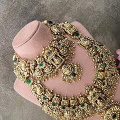 Vriksham South indian Lakshmi Temple Necklace 1 gm Gold Bridal Set-Green-Gold Bead-G18824