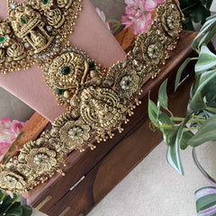 Vriksham South indian Lakshmi Temple Necklace 1 gm Gold Bridal Set-Green-Gold Bead-G18824