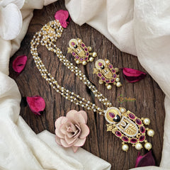 Vriksham Divine Balaji Red Stone & 3 Layer Pearl Pendant Chain Neckpiece-G19617