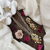 Vriksham Balaji Navratna Pendant Temple Jewelry With 3 Layer Pearl Chain Pendant Chain Neckpiece-G19618